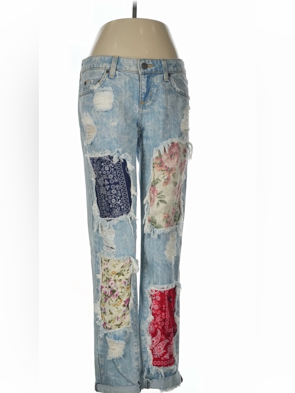 LF CARMAR - Bandana/Distressed Patched Boyfriend Jeans - Size 25
